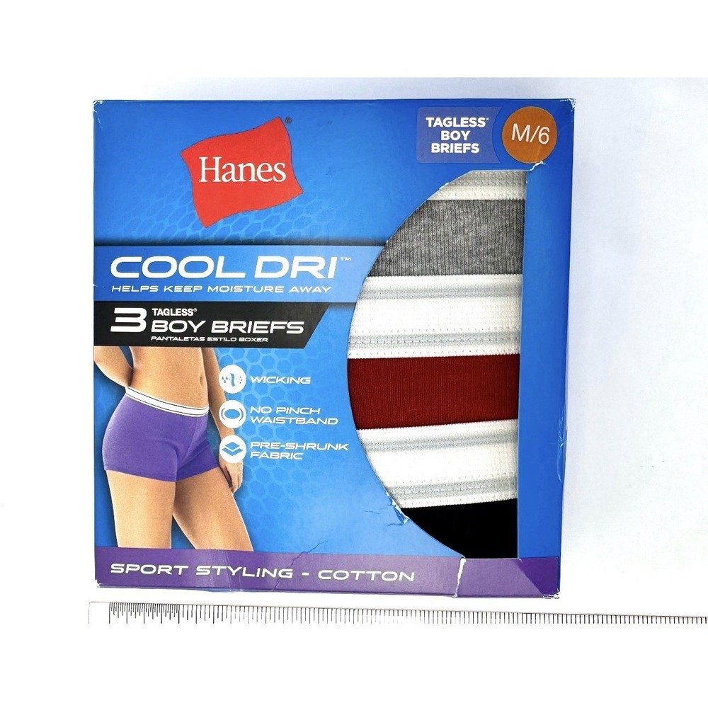 Hanes Cool Dri‎ Womans Tagless Boy Briefs Size 6 Medium (3-Pack)